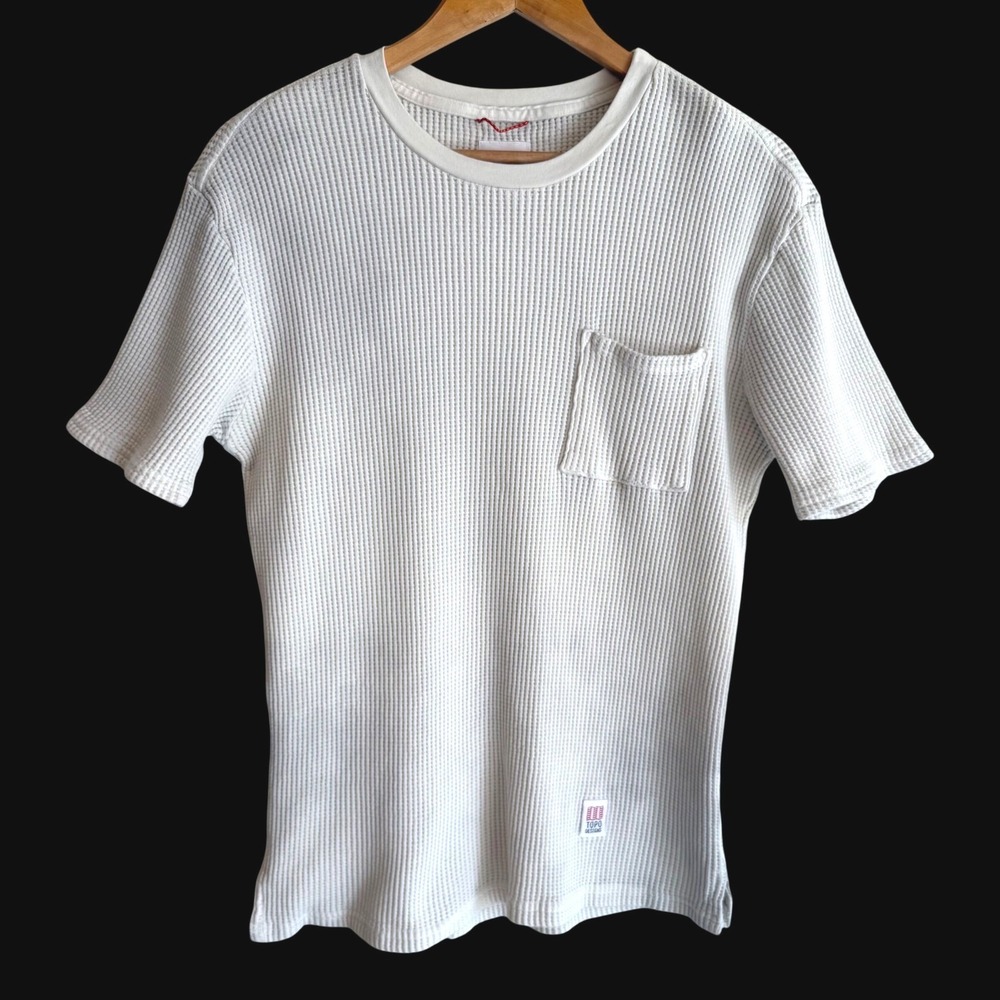 Topo Designs Waffle Thermal Shirt S Cream Pocket Tee Made USA Gorpcore Outdoor
